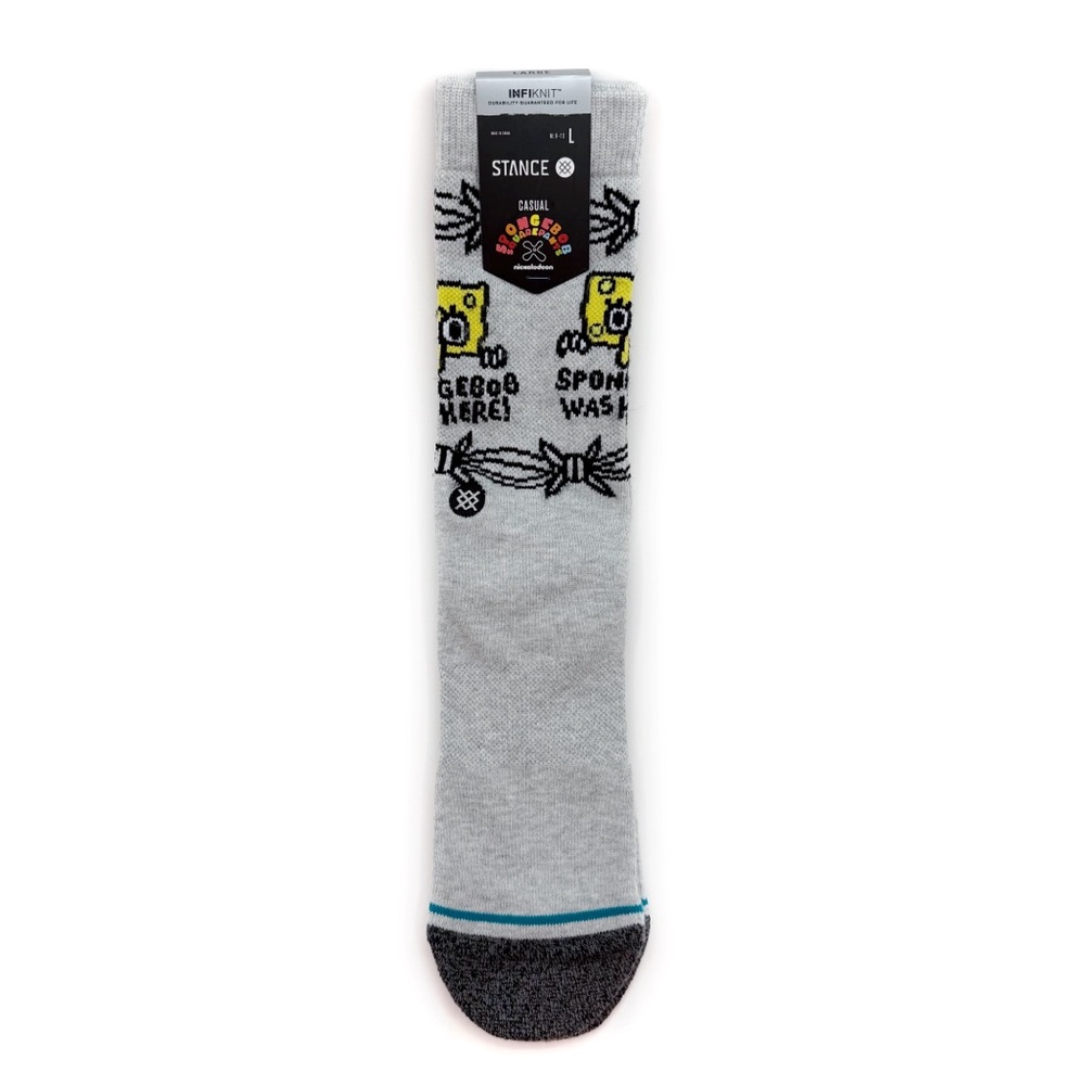 Stance SpongeBob SquarePants Crew Socks Men’s Large Bob Was Here Gray Yellow